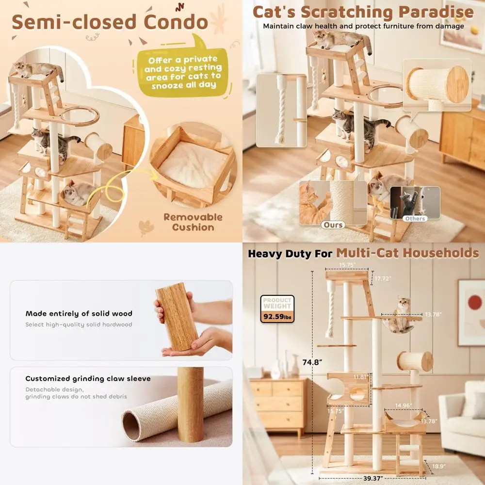 

Роскошная высокая лежанка для кошек 74,8 дюйма с домиком, широким основанием и съемной подушкой