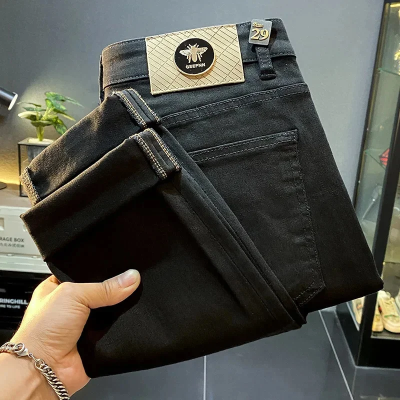 Vaqueros ajustados de pierna pequeña para hombre, informales, sencillos, versátiles, a la moda, clásicos callejeros, pantalones vaqueros de color liso