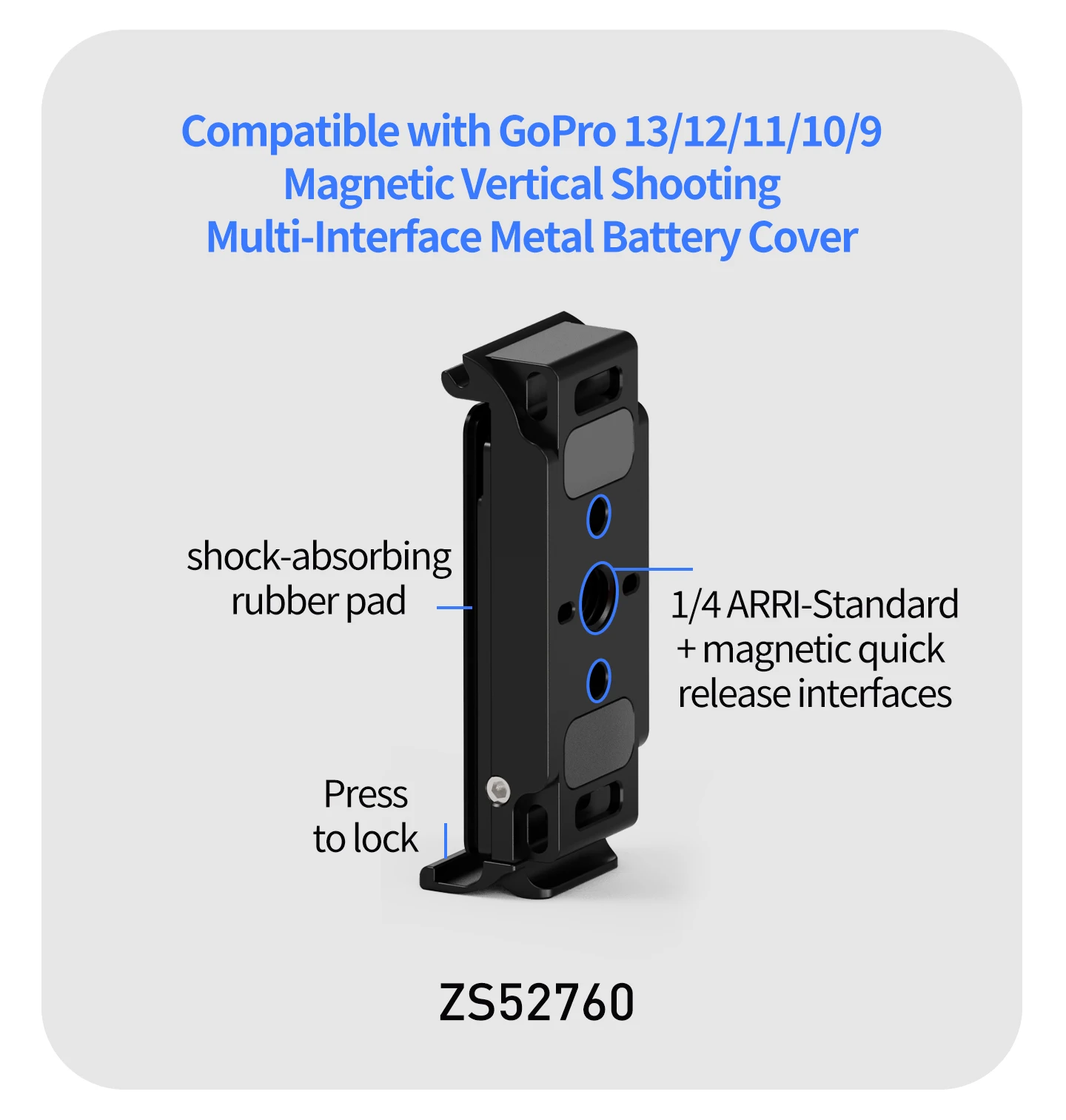 Metall-Seitenabdeckung Batteriefach für GoPro 13 12 11 10 9 Einfach Abnehmbar Staubdicht Magnetisch Schnellverschluss 1/4" Schraubmontage-Set – Detail 13