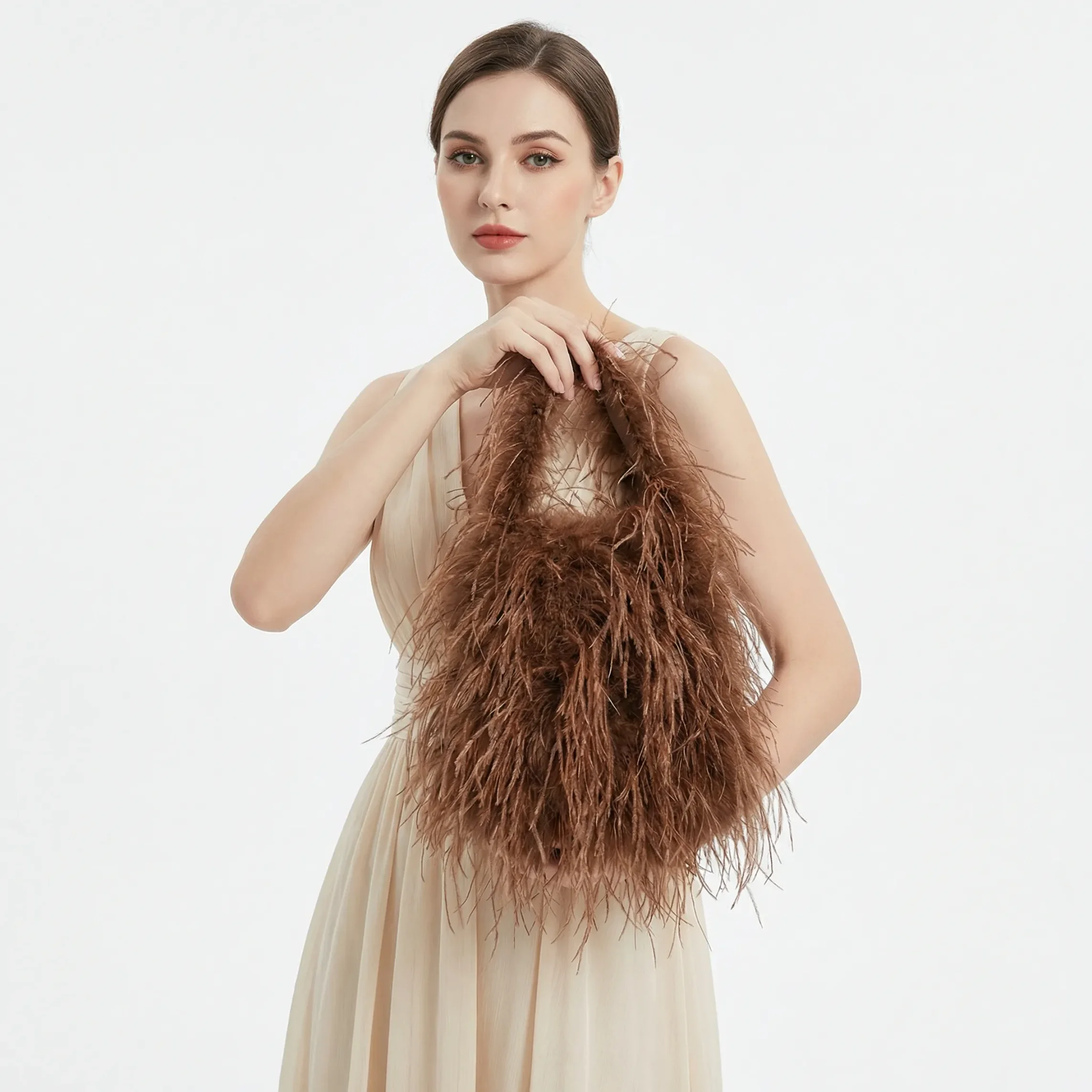 

Luxury Ostrich Feather Tote Bag – Fluffy Faux Fur Shoulder Handbag for Women, 20 Colors Available, Perfect for Parties, Weddings
