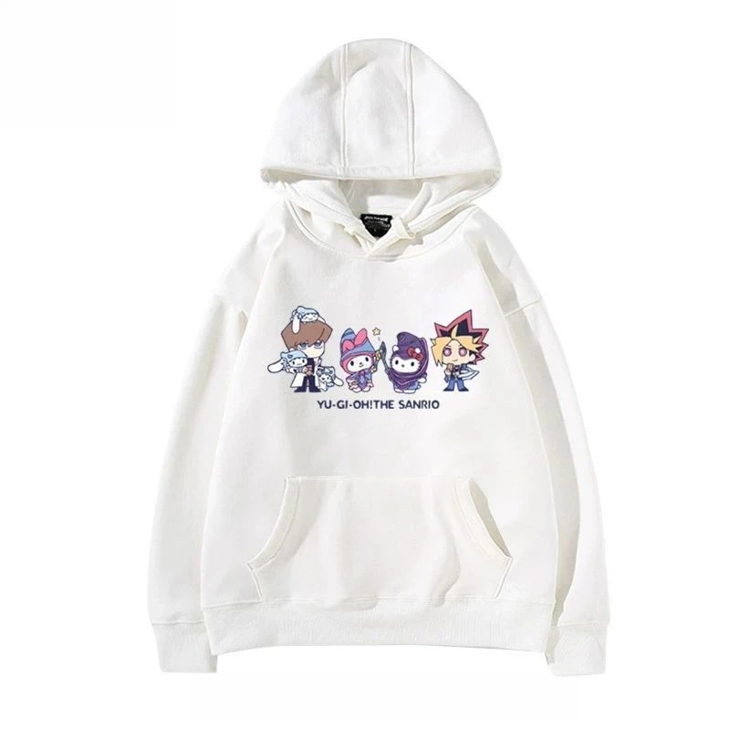 

Anime Hoodie Yu-gi-oh Meets Sanrio Crossover 5 Character Collage Peichi Brand Oversized Streetwear Kangaroo Pocket