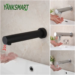 YANKSMART Matte Black Sensor Touch Free Bathroom Automatic Faucet Wall Mount Basin Sink Mixer Water Tap Chrome Only Cold Faucet