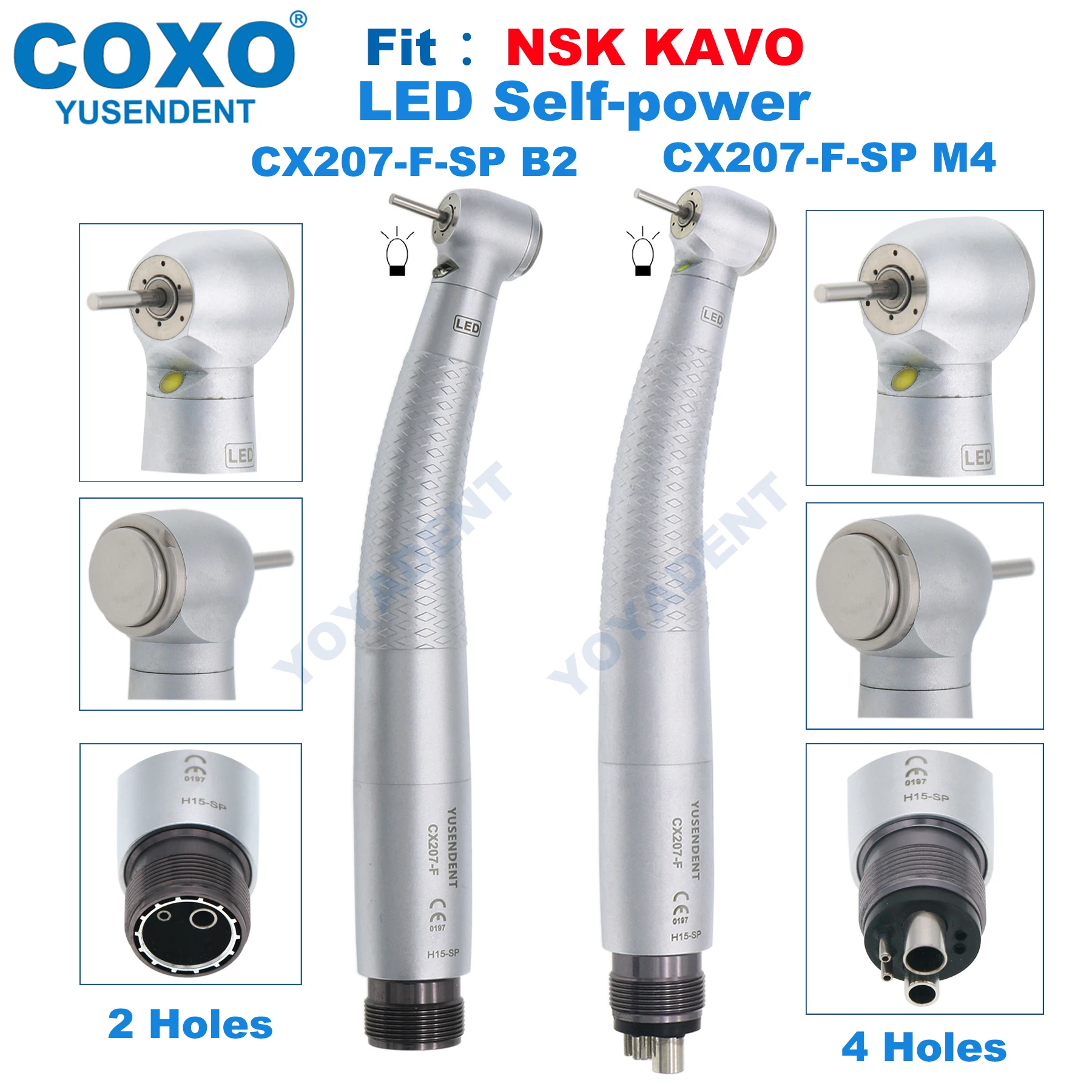 

COXO Dental LED Handpiece Self-Power High Speed Handpiece E Generator Push button Standard Head Turbine 2/4 Holes Fit NSK KAVO