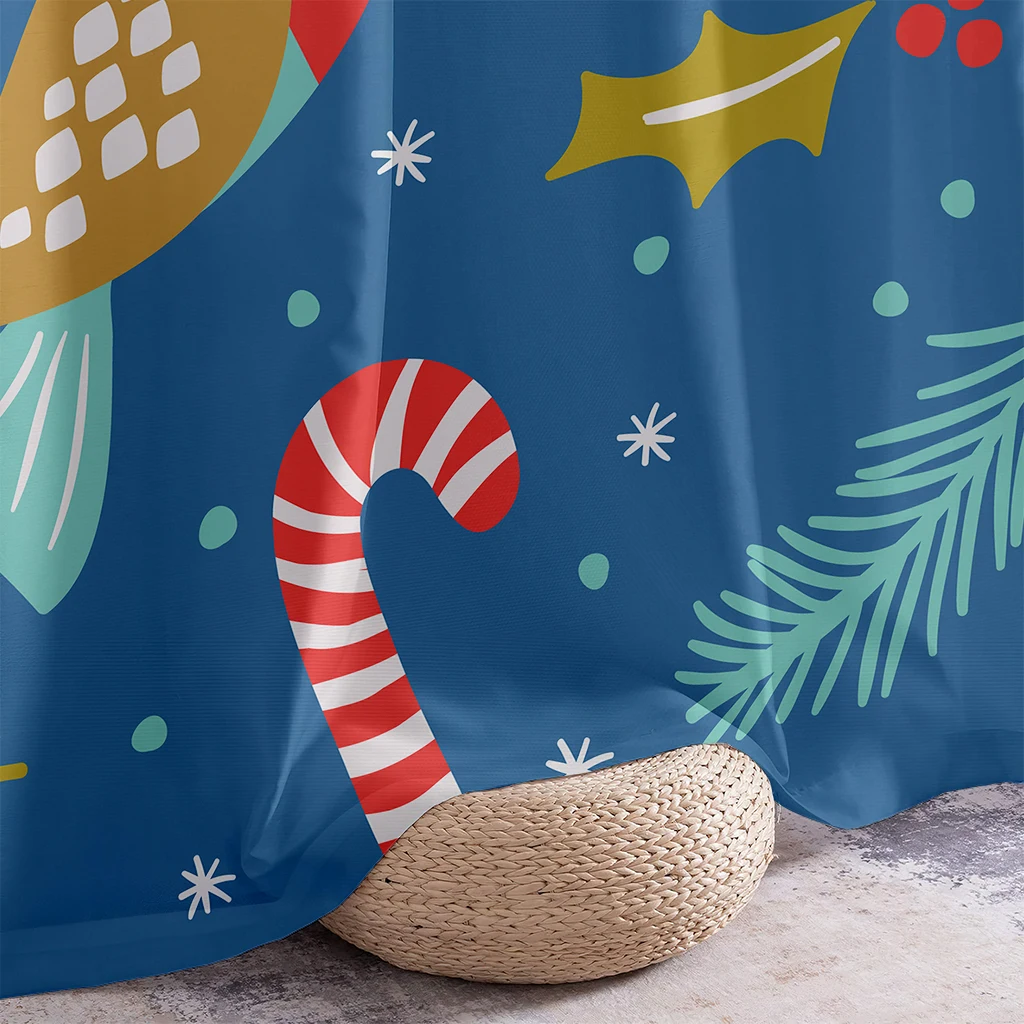 Curtains With Cartoon Christmas-Themed Prints, 100% Polyester; Festive Decorative Curtains For Children's Rooms;A Gift For Kids.