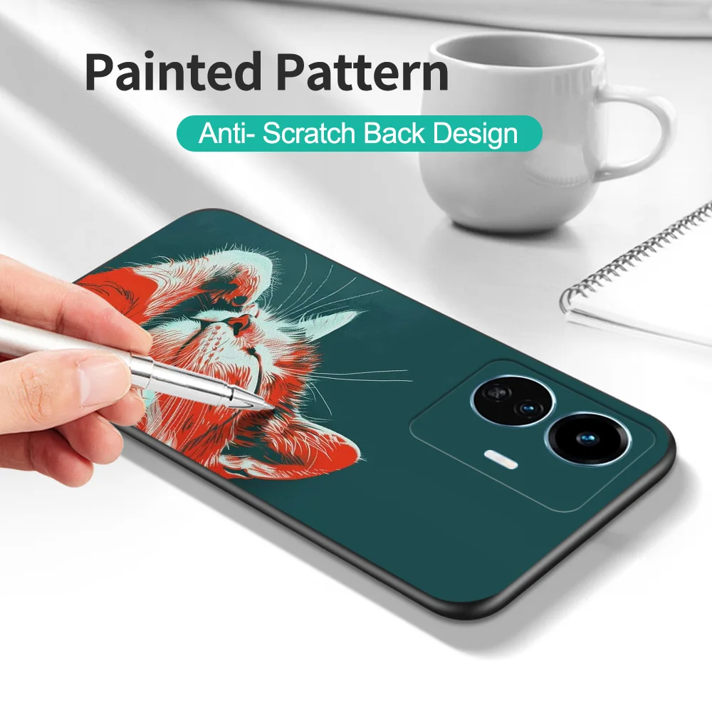 Black Tpu Case For Vivo Y21 Y51A 2021 Y21S Y33S Y51 2020 Y51S Y53s 4G Y72 5G Back Cover Cute Cat Aesthetic image 4