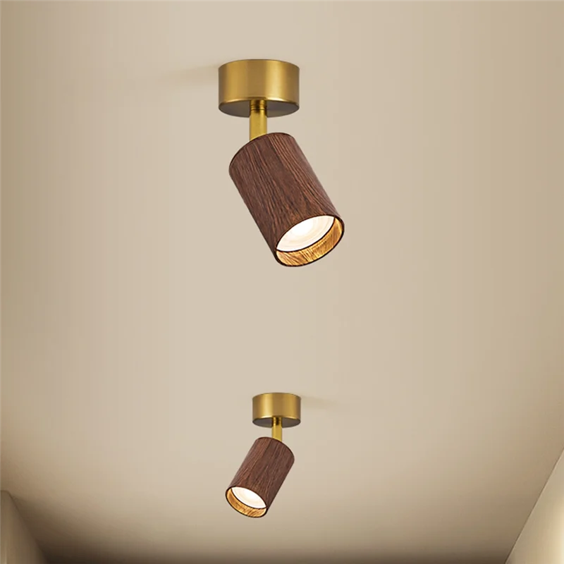 ABZS Walnut Finish Sudut Dapat Disesuaikan Led Spot Light Mounted Lampu Langit-langit Desain Bahan Aluminium Kecil