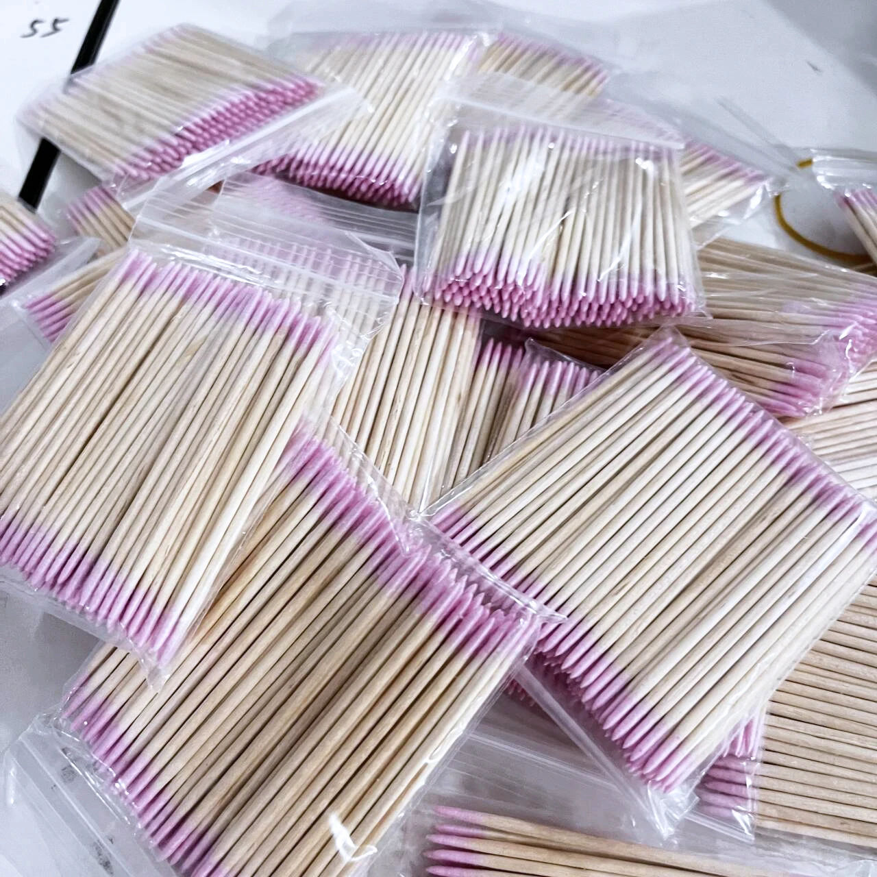 500/300/100Pcs Disposable Double-Head Pink Nails Wood Swab Ultra-small Cleaning Bud Cotton Stick Lint-Free Remove Tools Wood 7cm