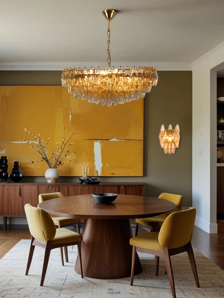 

Luxury French Gold Chrome LED Chandelier with Round and Rectangular Design for Living Room Hanging Ceiling Light Modern Decor