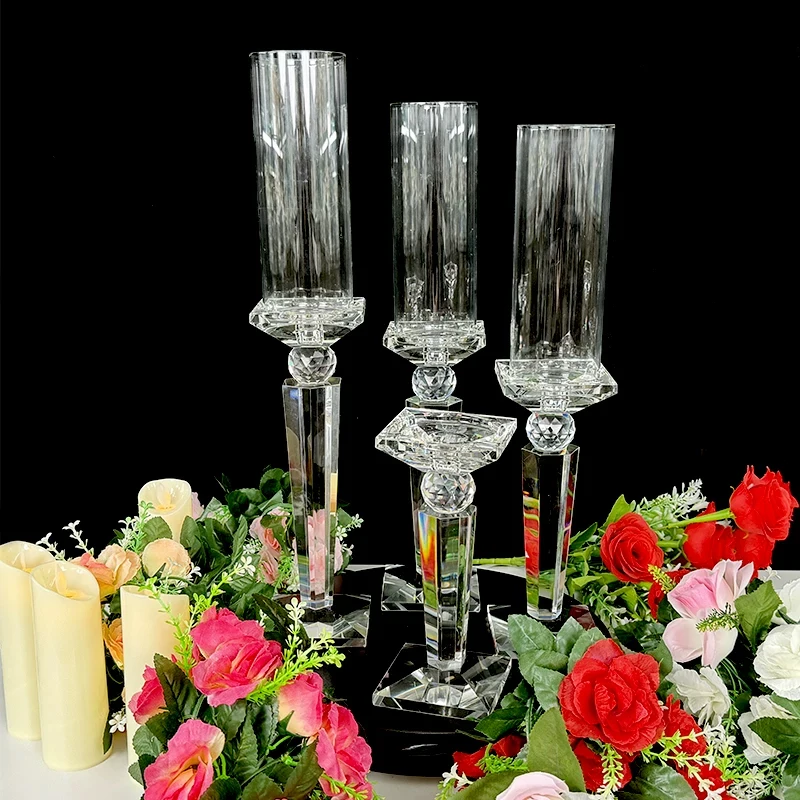 

Romantic Transparent Crystal Glass Candle Holder Wedding Table Decor Soft-Mounted Ornament Model for Room Decoration