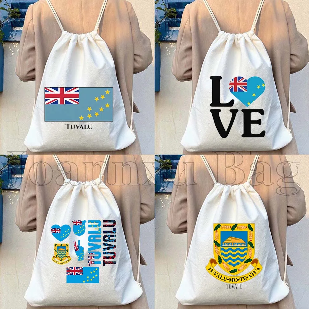 

Tuvalu Tuvaluan Flag Patriotic Travel Gifts Canvas Drawstring Bags Soccer Backpack Sackpack String Bag for Exercising Hiking