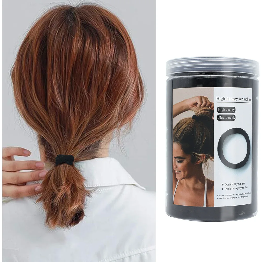 Lazos para el cabello negros, paquete de 200, contenedor de plástico, bandas elásticas con bucle de rizo, sujeción fuerte, sin daños, opciones de color