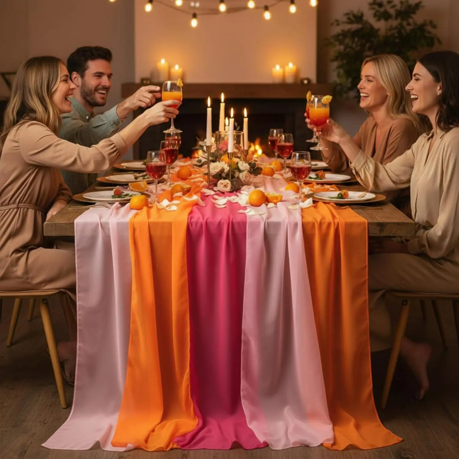 6Pcs Table Runner Sheer Gauze Red Pink Orange Boho Rustic Wedding Birthday Baby Shower Bridal Graduation Sunset Party Decor