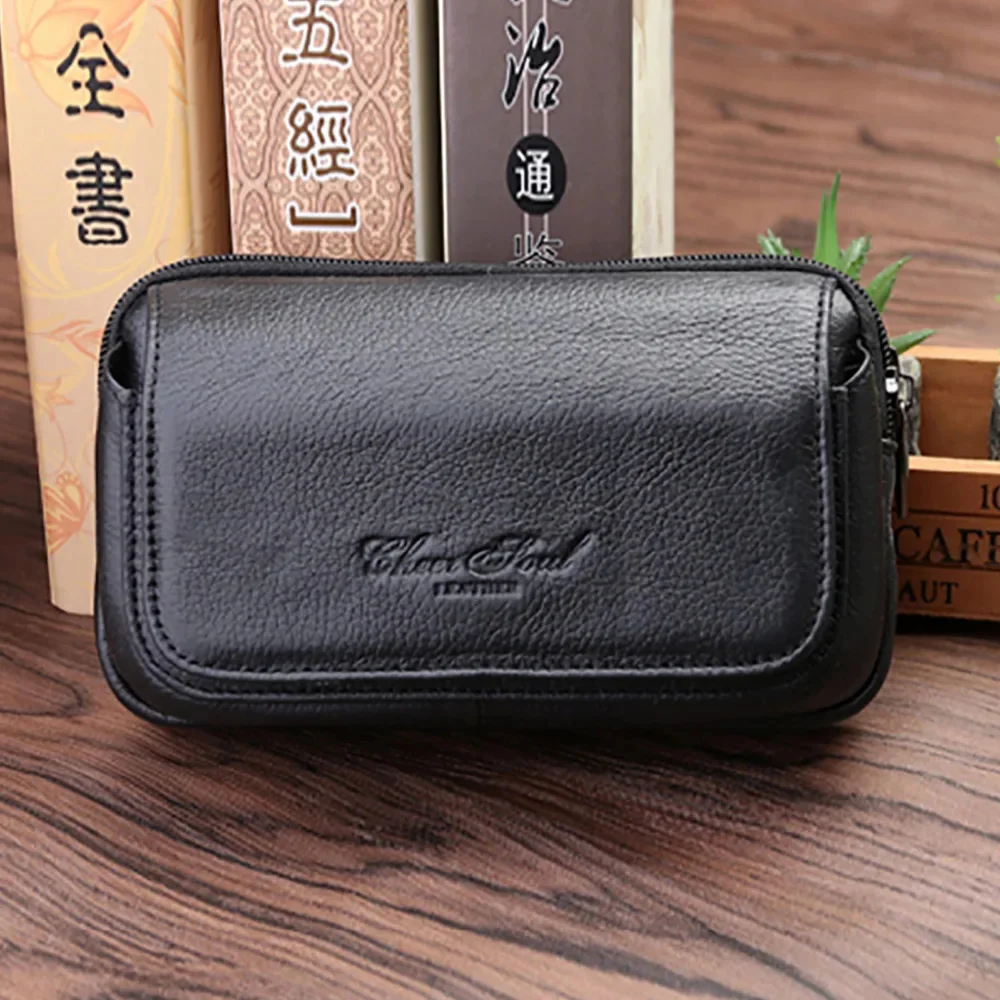 Riñonera de cuero genuino para hombre, bolso de cintura de negocios, Funda de cuero de vaca, bolsillo para teléfono celular de 6 pulgadas, paquete de cinturón de diseñador, monedero