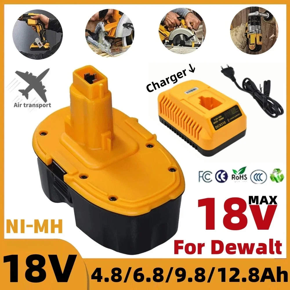 For 18V Dewalt 4.8/6.8/9.8/12.8Ah Power Tool Battery,With DeWalt DC9096 DE9039 DE9095 DW9098 DW9096 Replacement Batter Compatibl