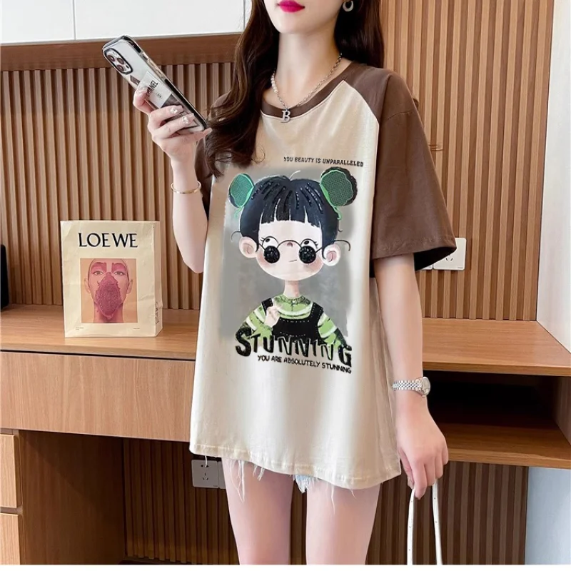 Women Summer Fashion Loose Printing Cotton O-neck Short Sleeve Chaopai T-Shirt Women Clothes Casual All-match Appear Thin Tops