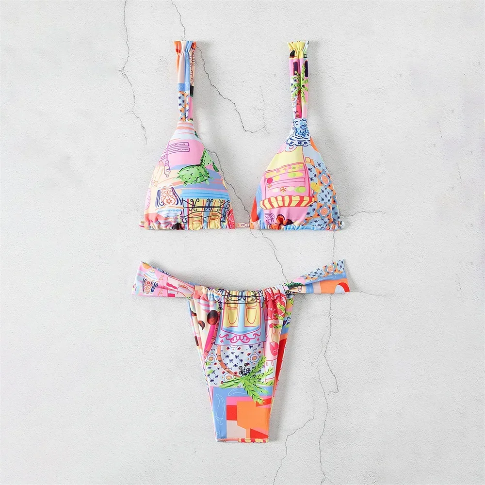 Bikini Kawaii para mujer, microtanga con Espalda descubierta, traje de baño de dos piezas para vacaciones, trajes de baño Y2K para playa