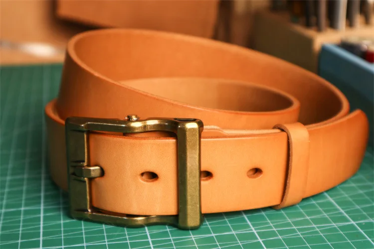 3.8Natural color cowhide Belt For Men Copper Buckle Plant Tanned Top Genuine Leather for man Casual Jeans Luxury Belts