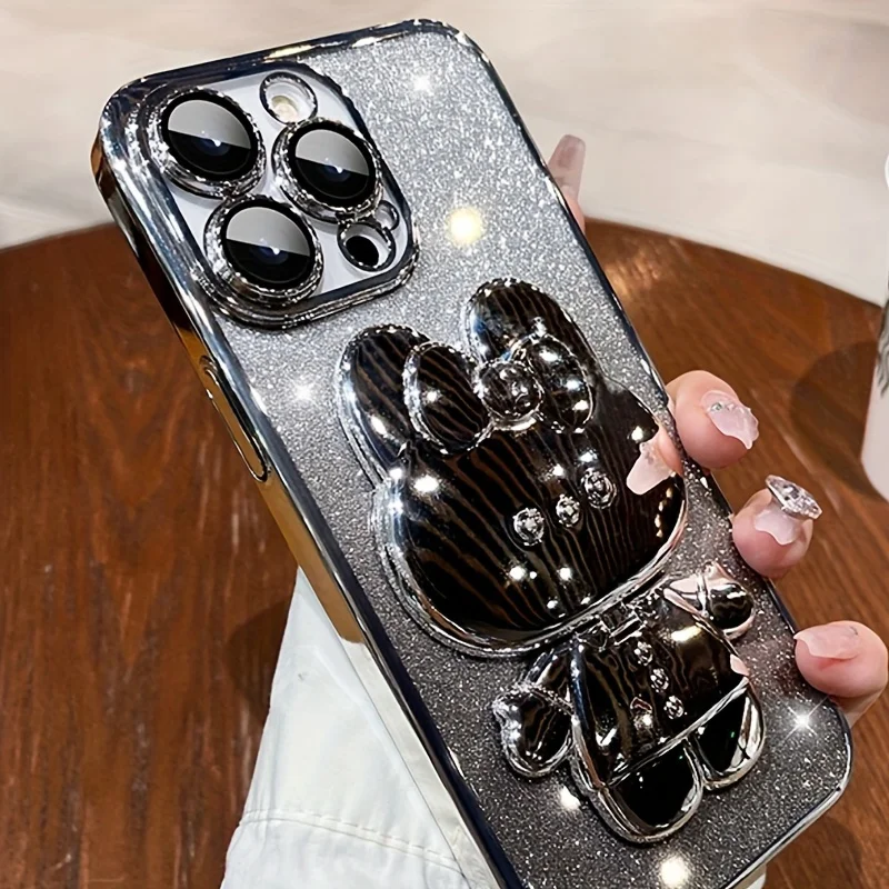 Glitzernder Hasenspiegel mit Farbverlauf und Halterung für iPhone 16 11 12 13 14 Plus 15 Pro Max, Linsenschutz, weiche TPU-Abdeckung – Detail 8