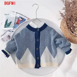 2026 Autumn New Boys Cardigan Patchwork Korean Edition Baby Boy Knitted Sweater Single Breasted Children's Casual Coat 2-7 Yrs