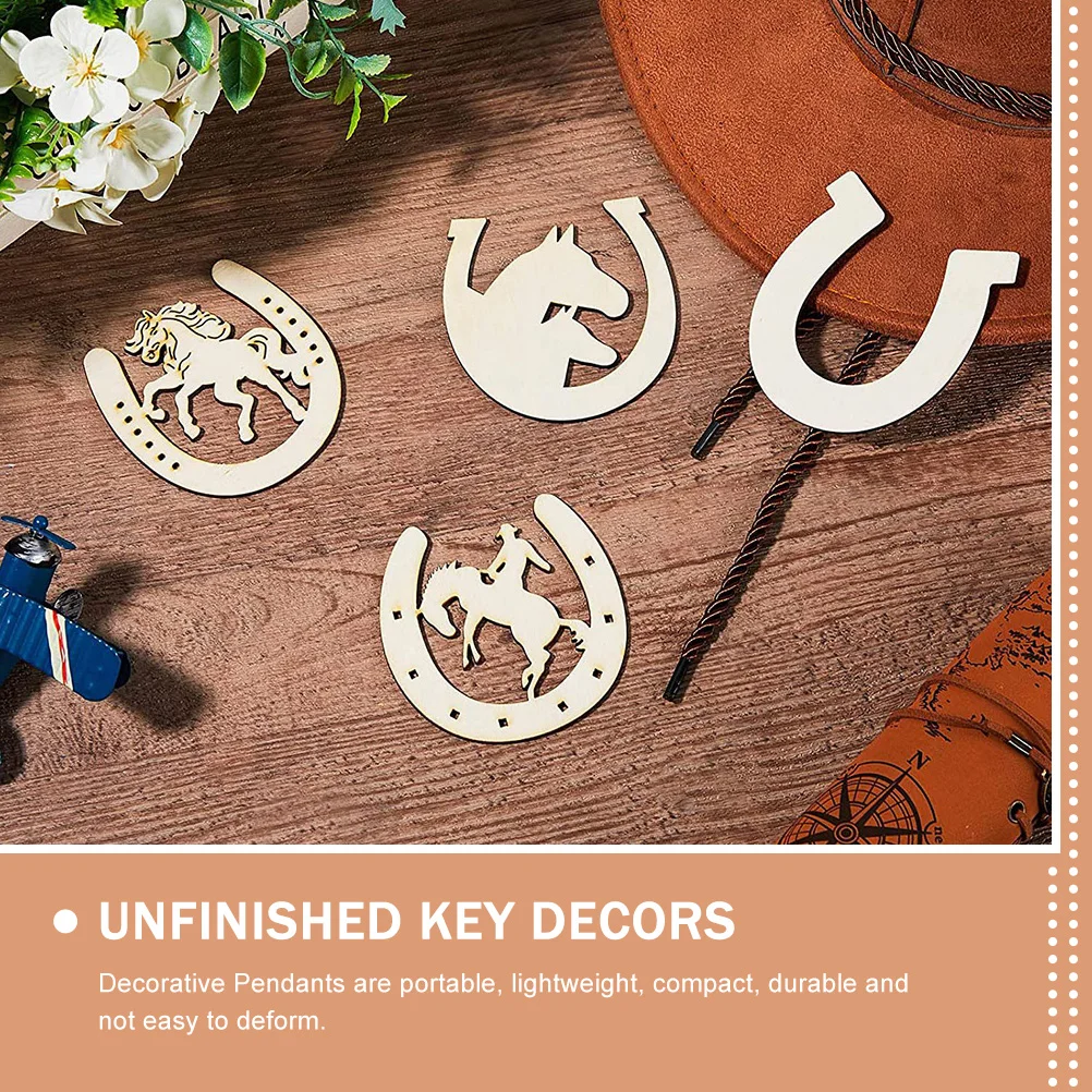 48 قطعة شرائح خشبية على شكل حدوة الحصان المعلقات الحرفية الطبيعية لم تنته DIY بها بنفسك سلاسل المفاتيح الحرف اليدوية الزخرفية للهدايا