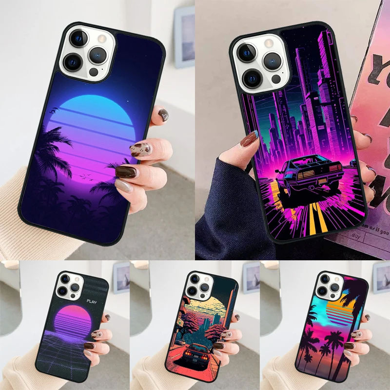 Hot Synthwave Retro 80s Neon phone case Cover For iPhone 14 15 16 Pro Max SE 2020 coque For apple 11 12 13 Pro Max 8 Plus