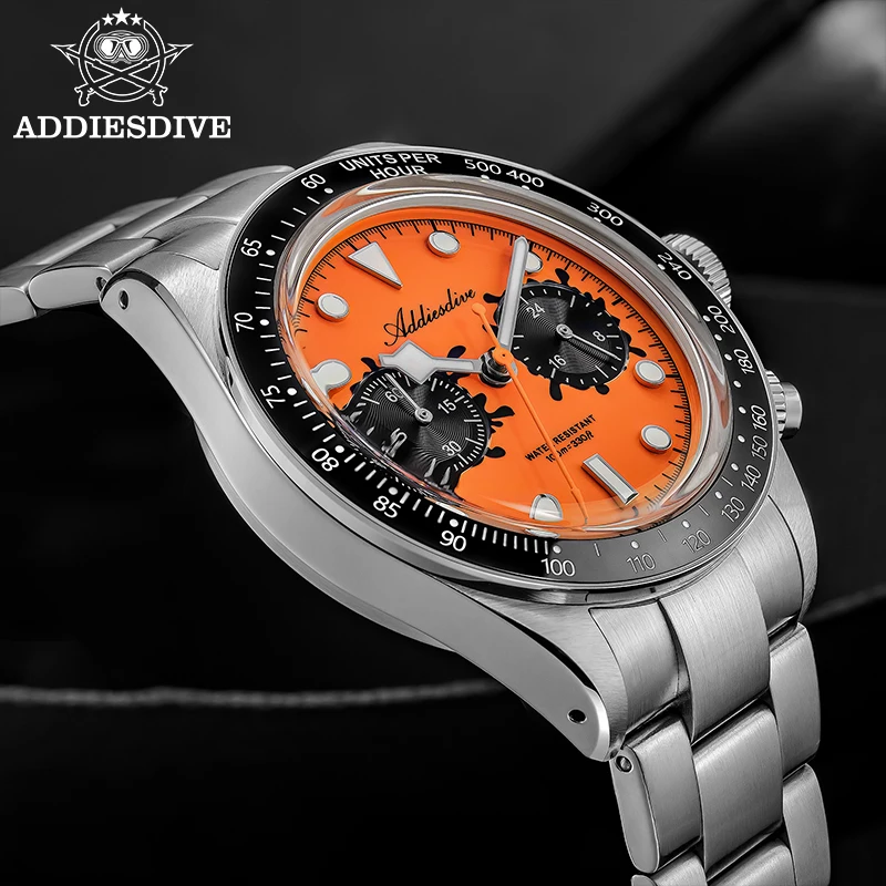 

ADDIESDIVE Luxury Chronograph Watch Japan VK64 Movement 100m Waterproof Ceramic Bezel BGW9 Luminous Unisex Gift Reset Subdials