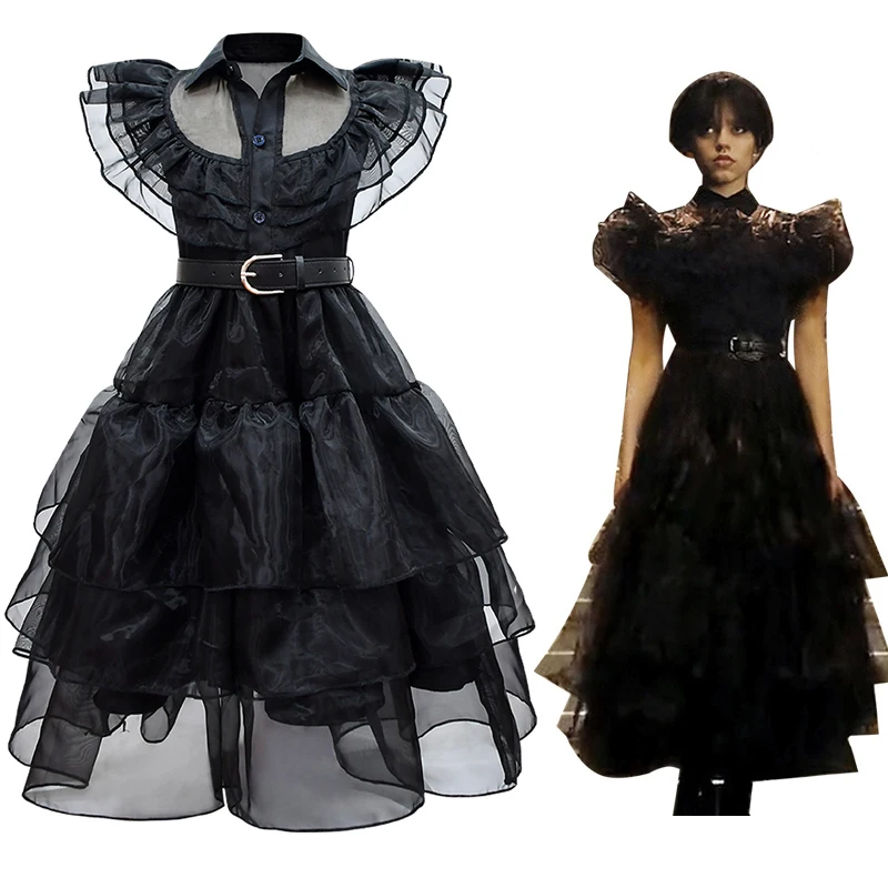 gothic Wednesday Cosplay For Girl Costume 2023 New Vestidos For Kids Girls Mesh Party Dresses Carnival Costumes 5-14 Years Old