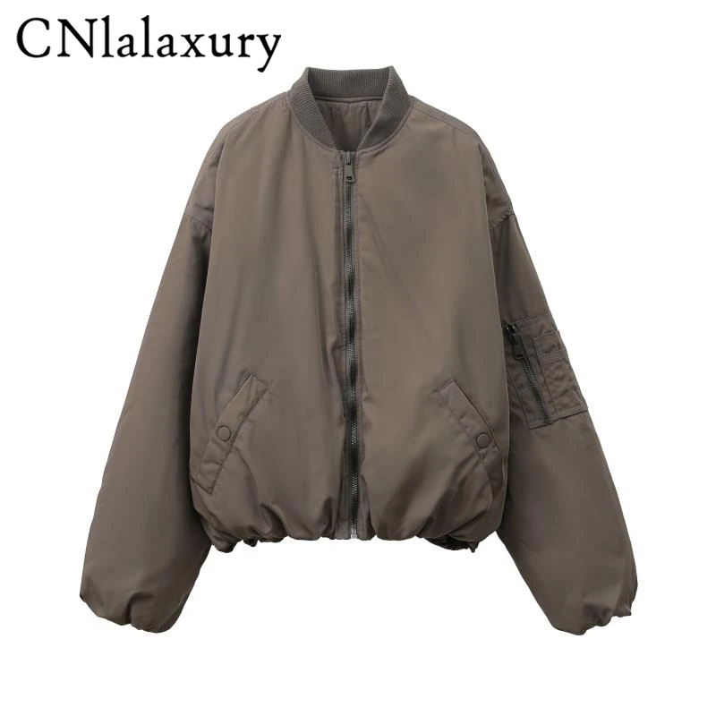 CNlalaxury Autumn Winter Woman New Black Aviator Jacket Long Sleeve Casual Versatile Pocket Zipper Jackets Female Outerwear Top