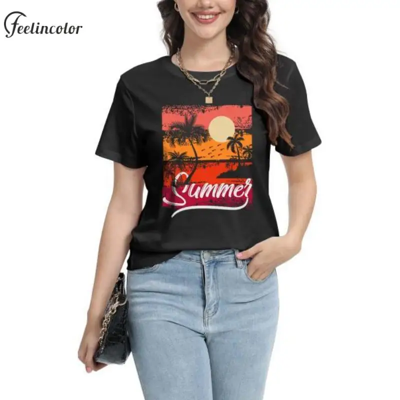 2025 Flamingo Women Printed T-Shirts Female Hawaiian Beach T-Shirt Short Sleeve Fashion Tops Tee Holiday Shirt Girl Clothing