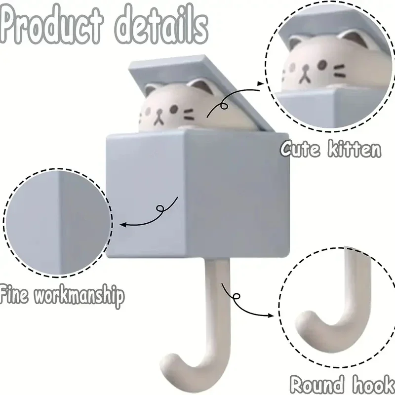 Cartoon Cute Cat Hooks Non-marking Strong Adhesive Hooks No-hole Hanging Clothes Hook Behind The Door Wall Hooks Key Hanger