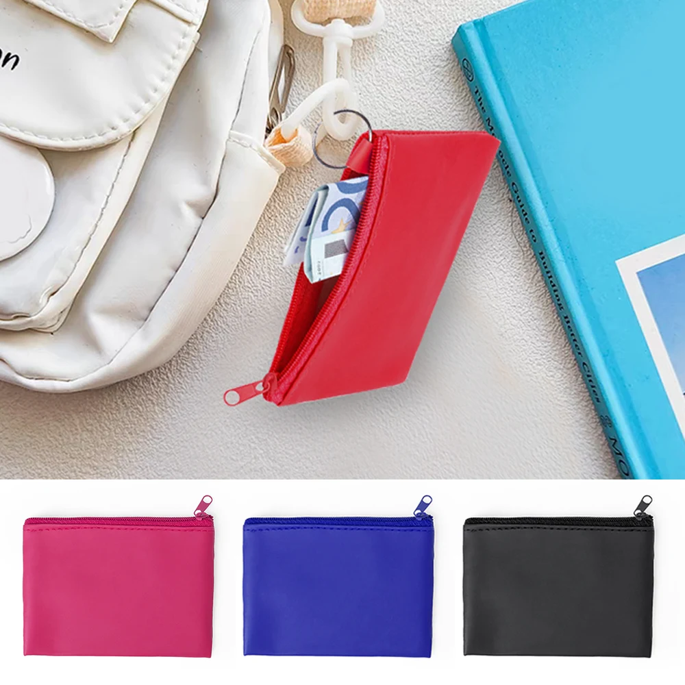 

Women's Portable Mini Purse Zipper Waterproof PU Solid Color Coin Bag With Keyring Girls Short Wallet Card Holder Pouch Bags