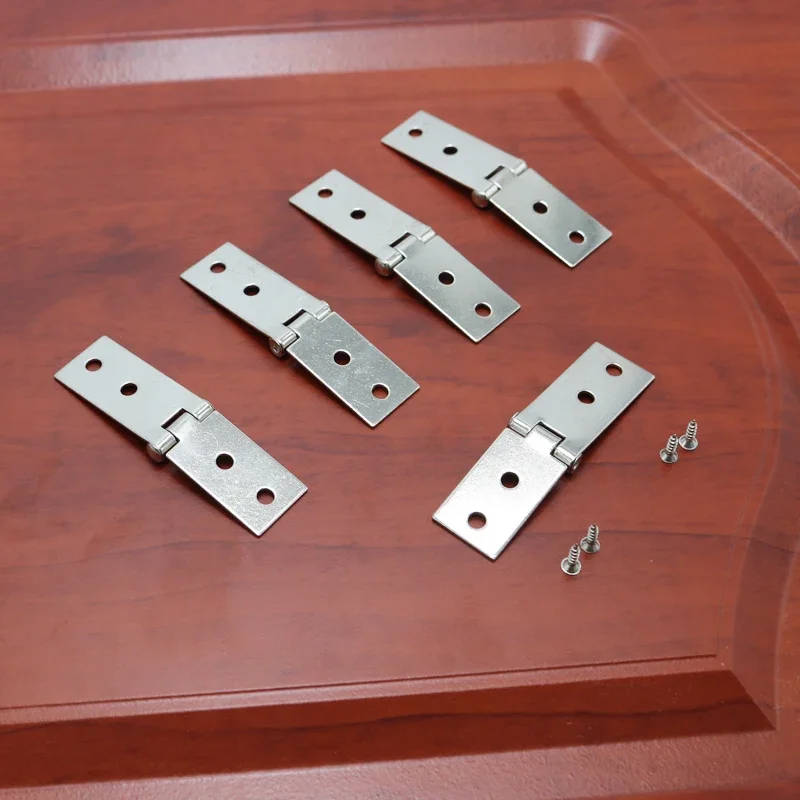 2Pcs Cabinet Door Luggage Hinges 4 Holes Jewelry Wood Boxes Hinges Furniture Decoration with Screws 74*20mm Sliver