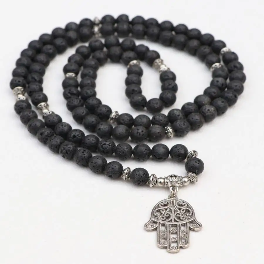 

Natural Black Onyx 108 Beads Mala Necklace with Black Tassel Spiritual Meditation Jewelry