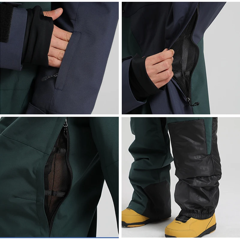 الرياضة في الهواء الطلق الجبل الدافئة رجل التزلج وزرة الشتاء مقنعين قطعة واحدة الثلوج الدعاوى الرجال مقاوم للماء الثلوج حللا الذكور الملابس