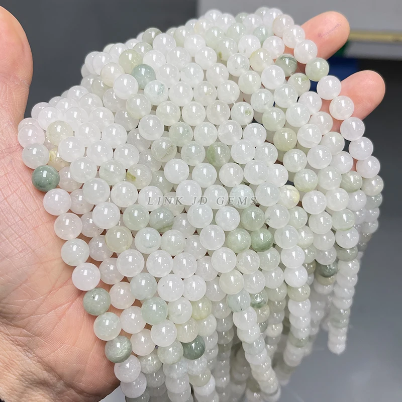 الطبيعية الجليد الأخضر حبات اليشم الأحجار الكريمة المستديرة فضفاض حبة لصنع المجوهرات قلادة سوار ذاتي الصنع المواد اليدوية 4/6/8/10/12 مللي متر #4