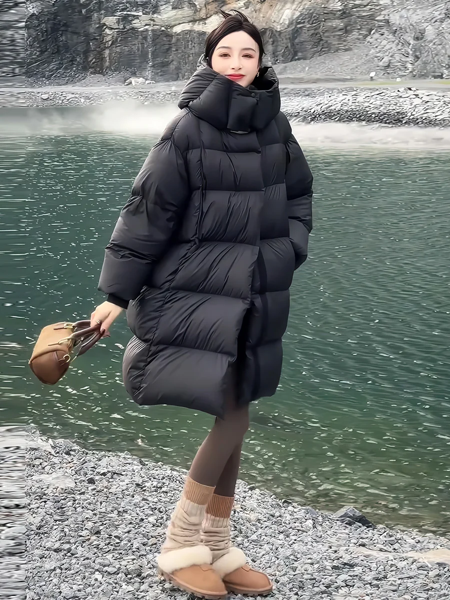 Suelto de mujer Bla de longitud media con capucha 90% blanco Du down Puffer Jaet cálido Casual Sle prendas de vestir exteriores de invierno abrigo de pan