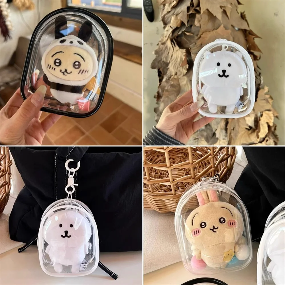 12cm PVC Transparent Storage Bag with Keychain Multicolor Cartoon Doll Display Box Dustproof Case Earphones Gift Organizer Bags image 2