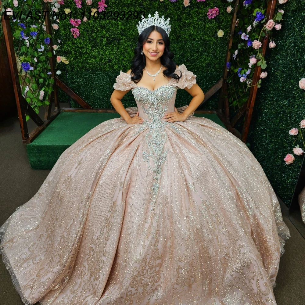 

EVLAST Customized 2026 Pink Ball Gown Quinceanera Dress Shiny Lace Applique Crystal Beaded Sweet 16 Vestidos De 15 Anos E1QN147