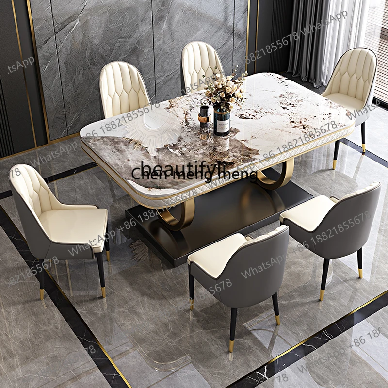 Y183Italian light luxury rock slab dining table and chair combination household rectangular marble dining table