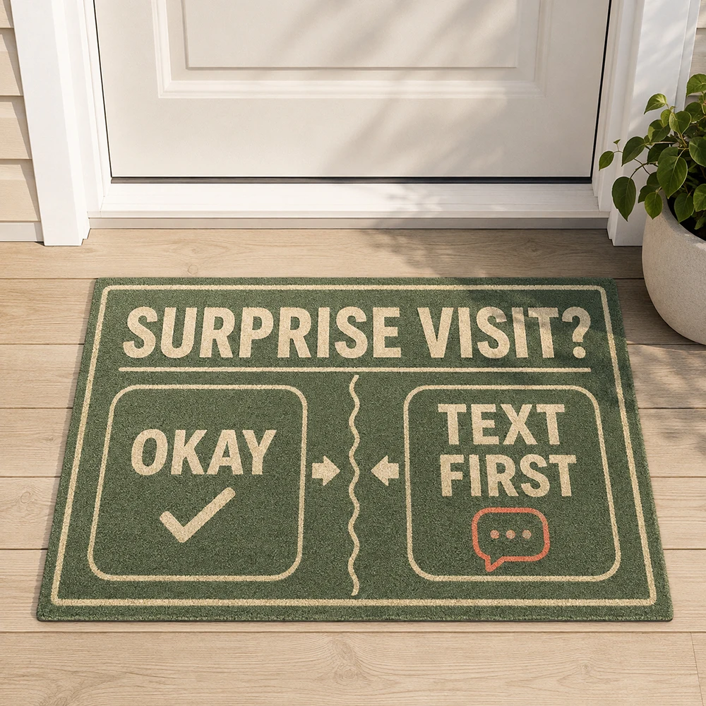 Surprise Visit Doormat Text First Okay Guest Message Design Nonslip Entrance Rug Front Door Porch Hallway Outdoor Home Decor