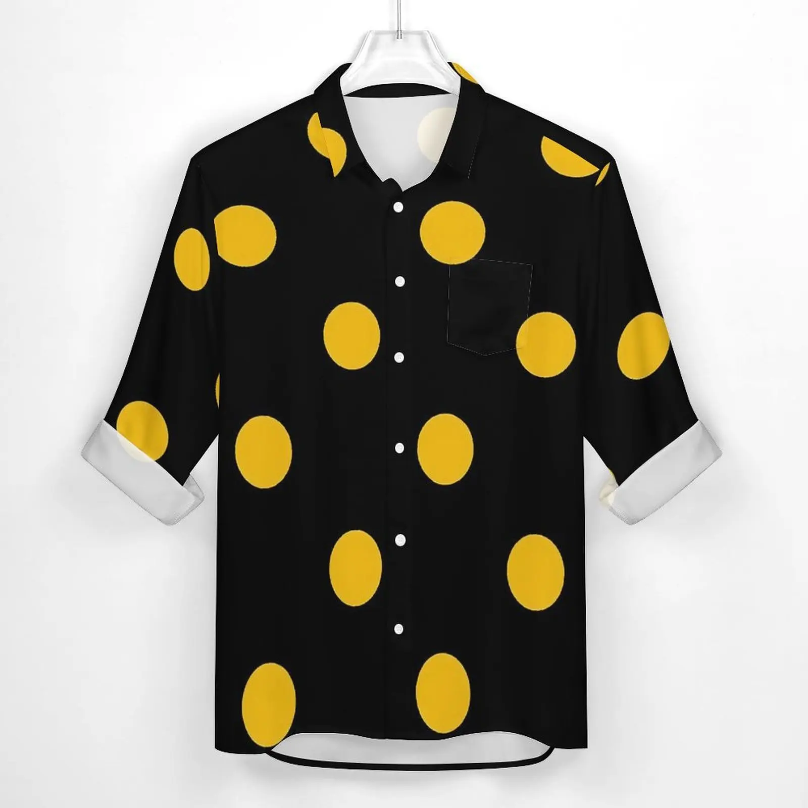 Gold Dot Funny Casual Shirt Man Black And Yellow Shirt Autumn Trending Blouses Long Sleeve Printed Oversized Clothes