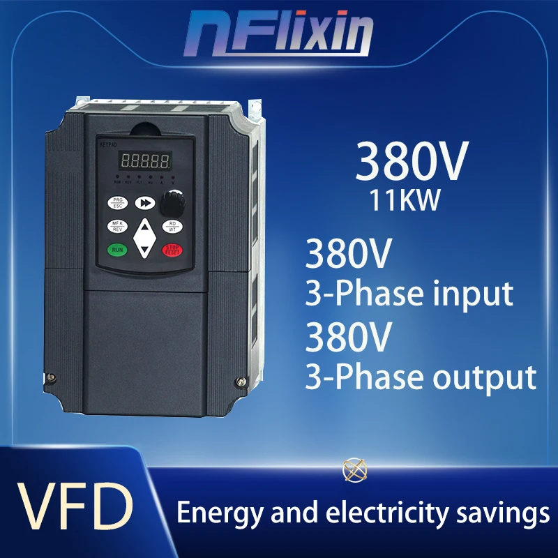 VFD Variable Frequency Converter Inverter 3p Input 380V 0.75/1.5/2.2/4/5.5/7.5/11KW AC Drive for Fan/Pump Speed Controller