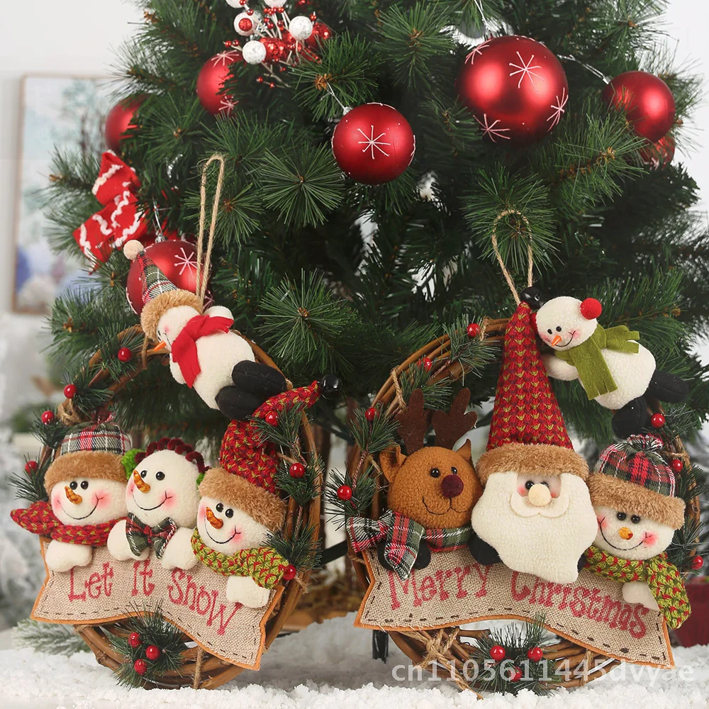 

Рождественский снеговик Лось кольцо из ротанга кулон венок украшения для пожилых людей дверь висит украшение стены пасторальный стиль полный снеговик
