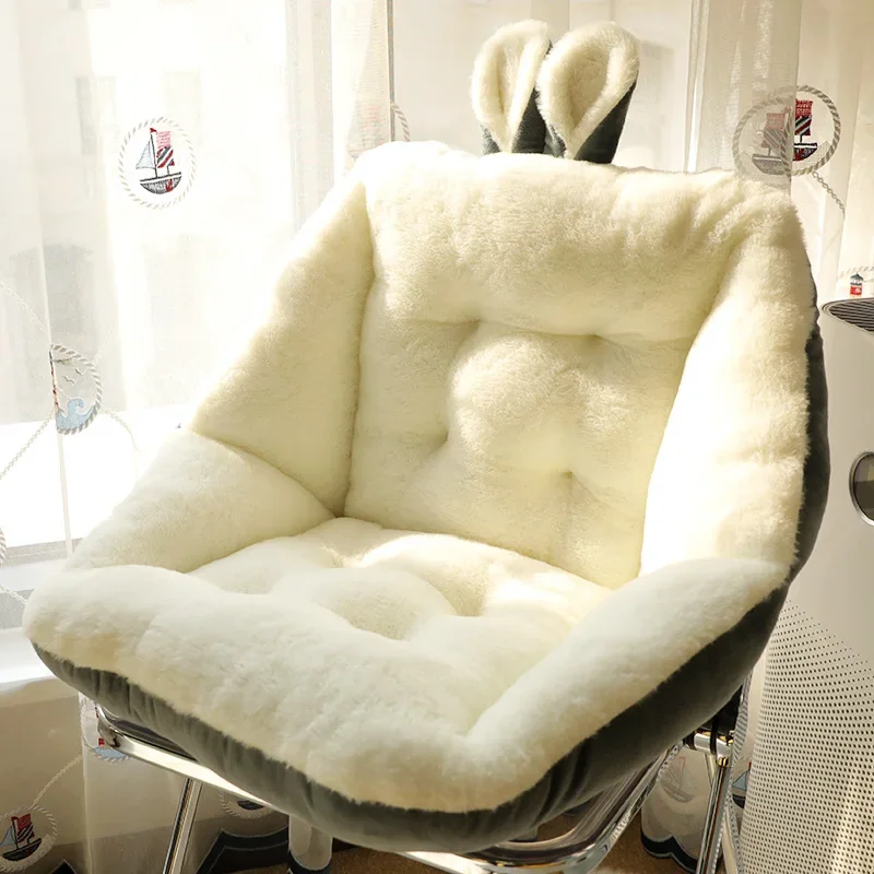 Solid Color Warm Plush Cushion for Office Cartoon Seat Cushion with Lumbar Support Half Enclosed Hip Pad for Student Dorm