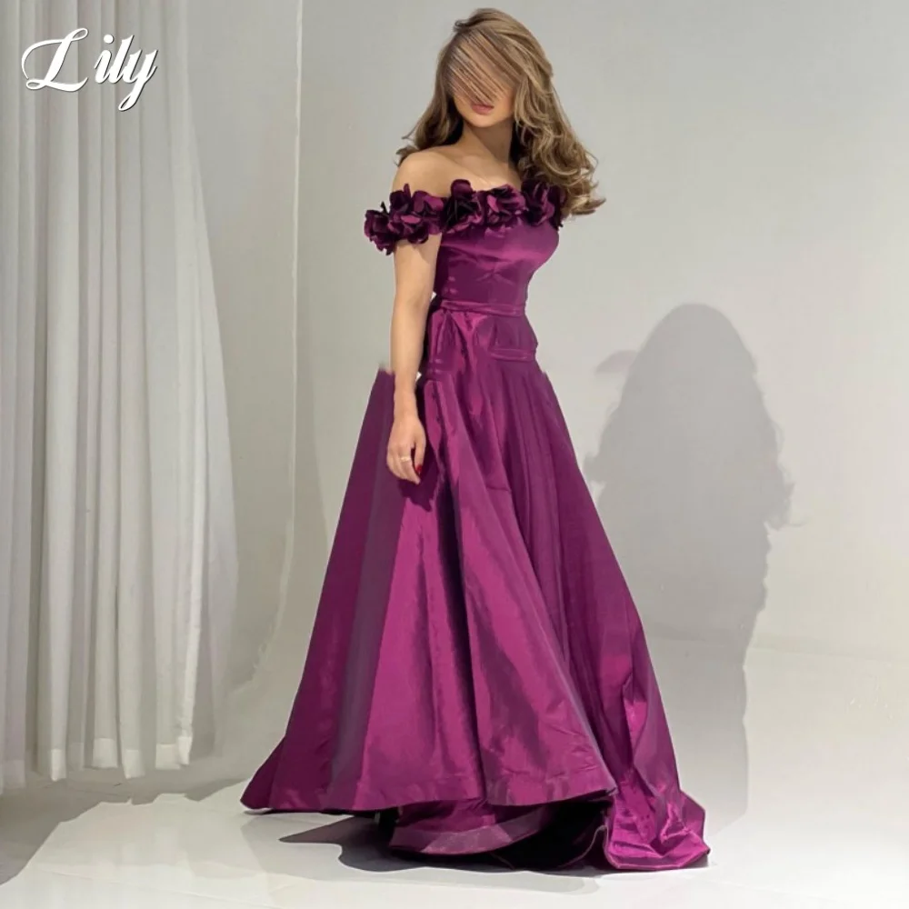 

Элегантное платье для выпускного вечера цвета лилии с цветочным ремнем ручной работы, атласное трапециевидное платье с рюшами, вечерние платья, платье в Дубае по индивидуальному заказу