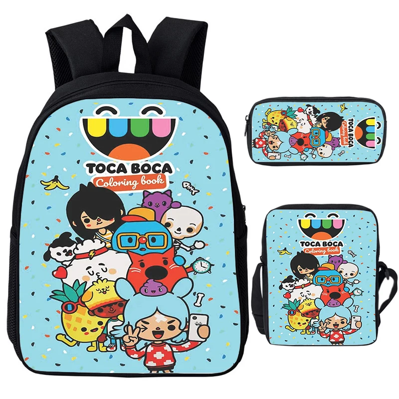 Toca Life World Sac à dos pour adolescents, Anime 3D, Cartable Mochila pour étudiants, Sacs à dos à fermeture éclair, 3 pièces par ensemble