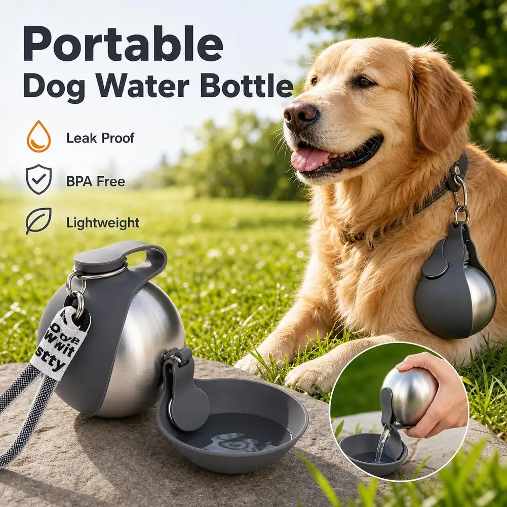 304 Edelstahl Haustier-Trinkflasche, runde Outdoor-Wasserflasche für Katzen und Hunde, tragbarer, faltbarer Wasserspender mit Hängeseil – Detail 21