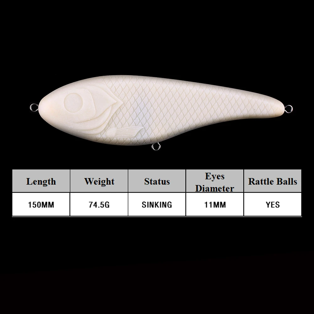 Chan’sHuang 5PCS Unpainted Blanks Bait 15cm 74.5g Sinking Rattles Slide Jerkbait DIY Handmade Artificial Fishing Lure Tackle