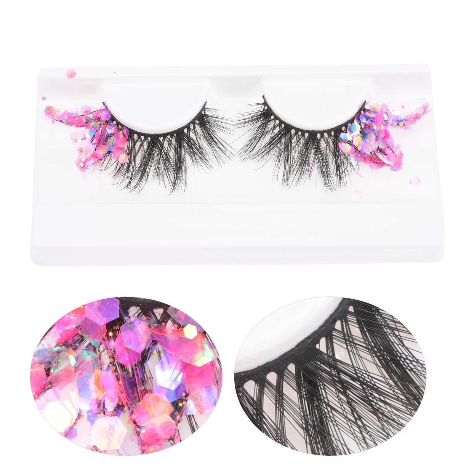 1 par brilhante cílios postiços fluorescência extensões de cílios profissional uso do salão de beleza lantejoulas glitter cílios postiços maquiagem dos olhos
