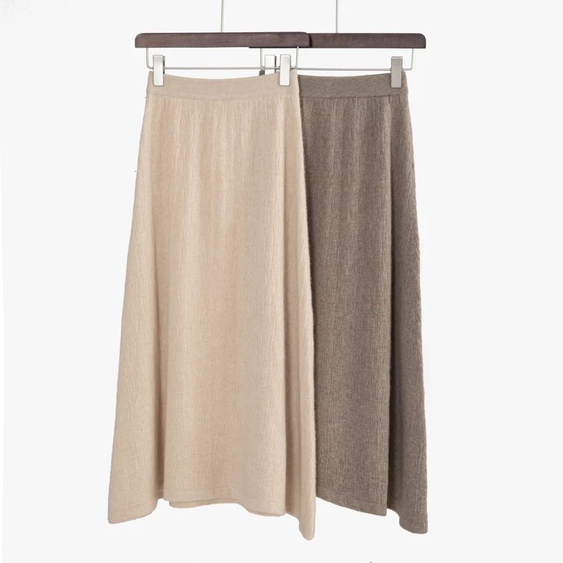 

Choice Luxury Women 100% Cashmere Skirt Pleated Mid-Calf Skirt Spring Autumn Office Lady Grace Style A-Skirt Cashmere Knitwear